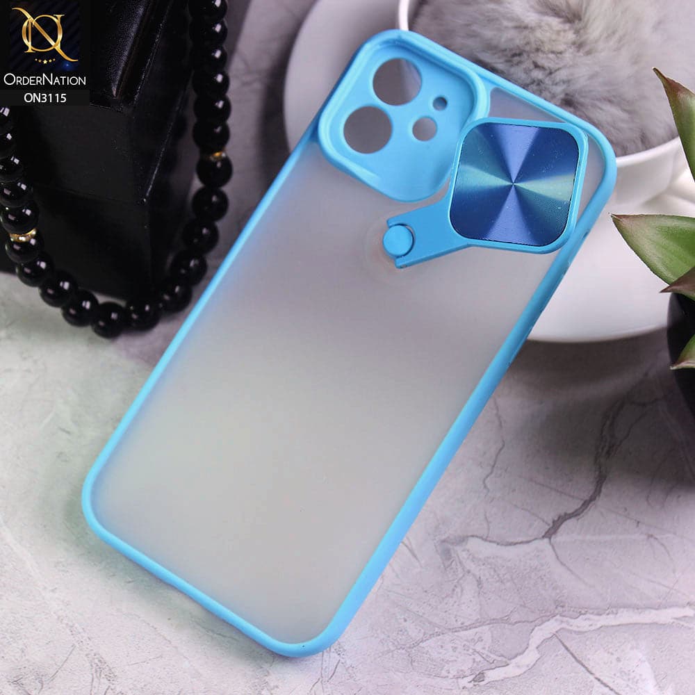 iPhone 12 Cover - Sky Blue - Fancy 360 Rotation Flip Mirror Camera Shutter Soft Borders Case