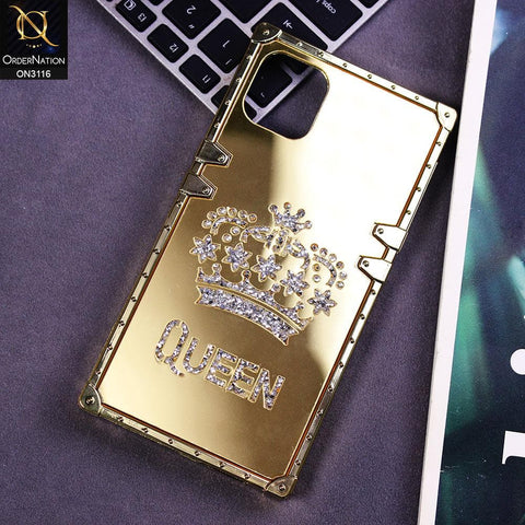 iPhone 11 Pro Max Cover - Golden - Electroplating Mirror Shine Rhinestone Trunk Style Soft Case
