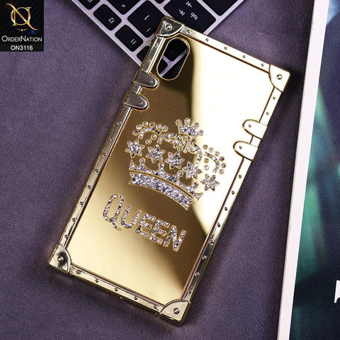 iPhone XS Max Cover - Golden - Electroplating Mirror Shine Rhinestone Trunk Style Soft Case