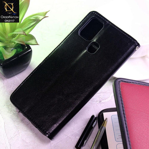 Samsung Galaxy A21s Cover - Black - Shockproof Leather Magnetic Kickstand Wallet Flipbook With Card Holder Slots Case