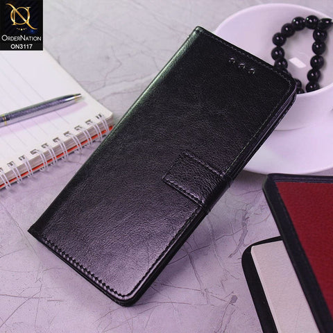 Infinix Note 7 Cover - Black - Shockproof Leather Magnetic Kickstand Wallet Flipbook With Card Holder Slots Case