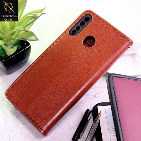 Infinix Hot 8 Cover - Brown - Shockproof Leather Magnetic Kickstand Wallet Flipbook With Card Holder Slots Case