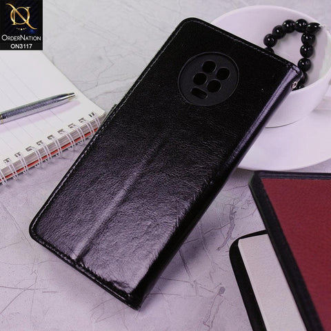 Infinix Note 7 Cover - Black - Shockproof Leather Magnetic Kickstand Wallet Flipbook With Card Holder Slots Case