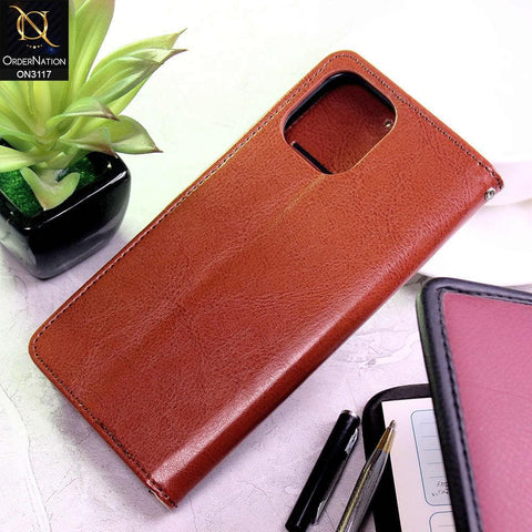 iPhone 12 Pro Max Cover - Brown - Shockproof Leather Magnetic Kickstand Wallet Flipbook With Card Holder Slots Case