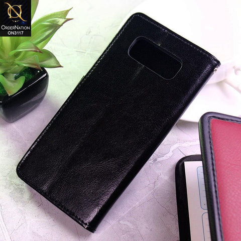 Samsung Galaxy Note 8 Cover - Black - Shockproof Leather Magnetic Kickstand Wallet Flipbook With Card Holder Slots Case