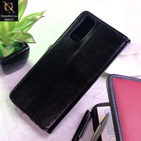 Vivo Y20 Cover - Black - Shockproof Leather Magnetic Kickstand Wallet Flipbook With Card Holder Slots Case