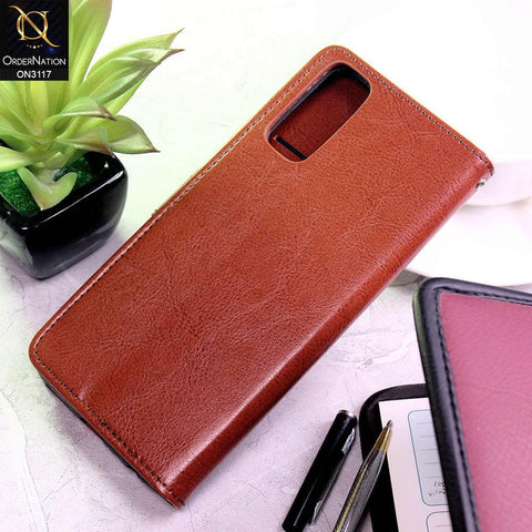 Vivo Y20 Cover - Brown - Shockproof Leather Magnetic Kickstand Wallet Flipbook With Card Holder Slots Case