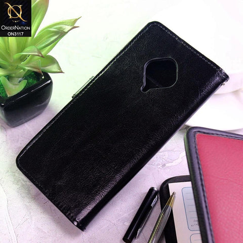 Vivo Y51 Cover - Black - Shockproof Leather Magnetic Kickstand Wallet Flipbook With Card Holder Slots Case