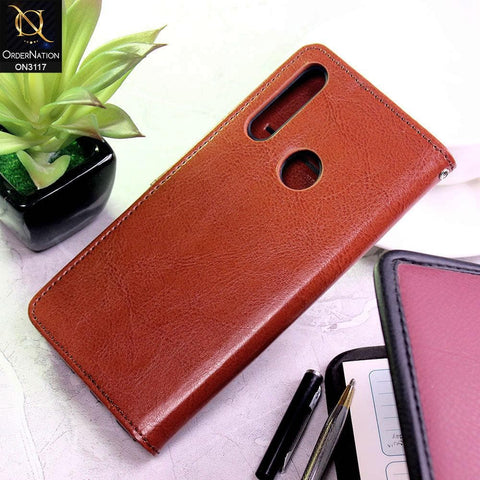 Huawei Y9 Prime 2019 Cover - Brown - Shockproof Leather Magnetic Kickstand Wallet Flipbook With Card Holder Slots Case