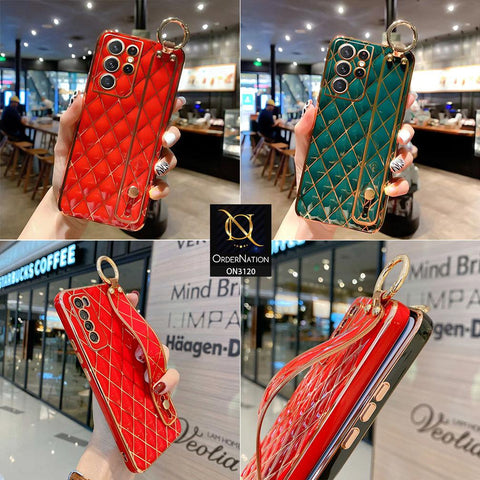 Samsung Galaxy A72 Cover - Green - Luxury Gold Plating Diamond Cut Wristband Holder Soft Shiny Silicone Case