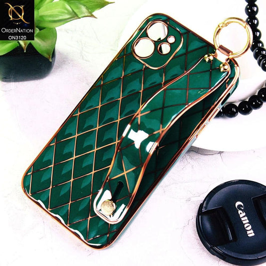 iPhone 11 Cover - Green - Luxury Gold Plating Diamond Cut Wristband Holder Soft Shiny Silicone Case
