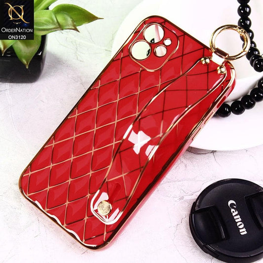 iPhone 11 Cover - Red - Luxury Gold Plating Diamond Cut Wristband Holder Soft Shiny Silicone Case