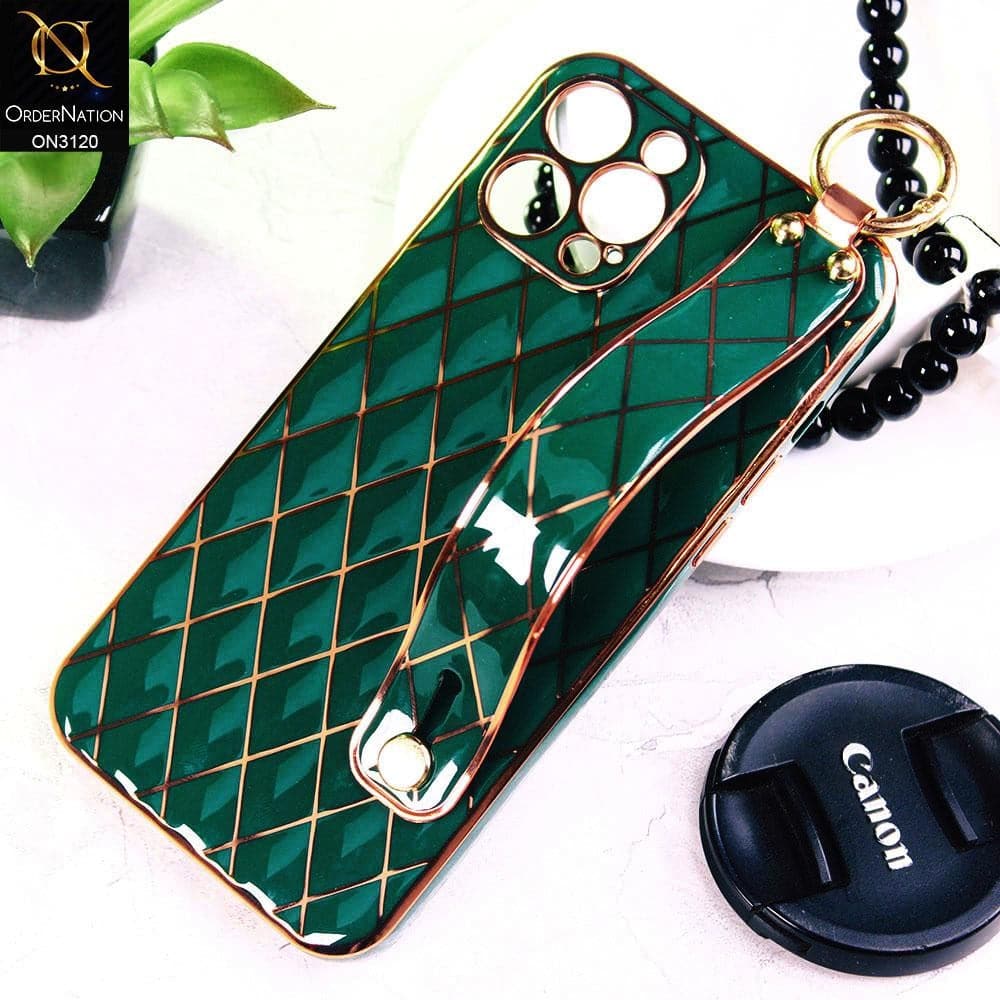 iPhone 12 Pro Max Cover - Green - Luxury Gold Plating Diamond Cut Wristband Holder Soft Shiny Silicone Case