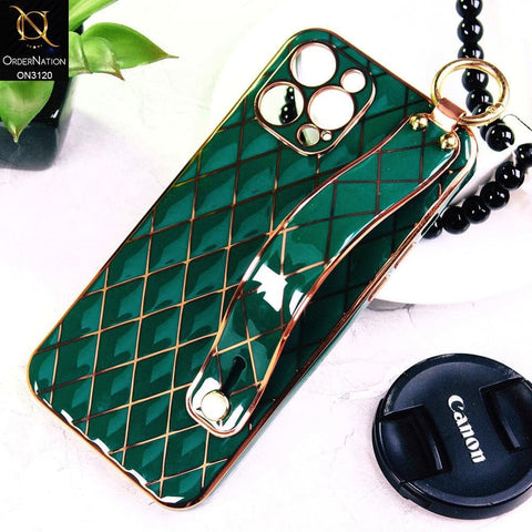 iPhone 12 Pro Max Cover - Green - Luxury Gold Plating Diamond Cut Wristband Holder Soft Shiny Silicone Case