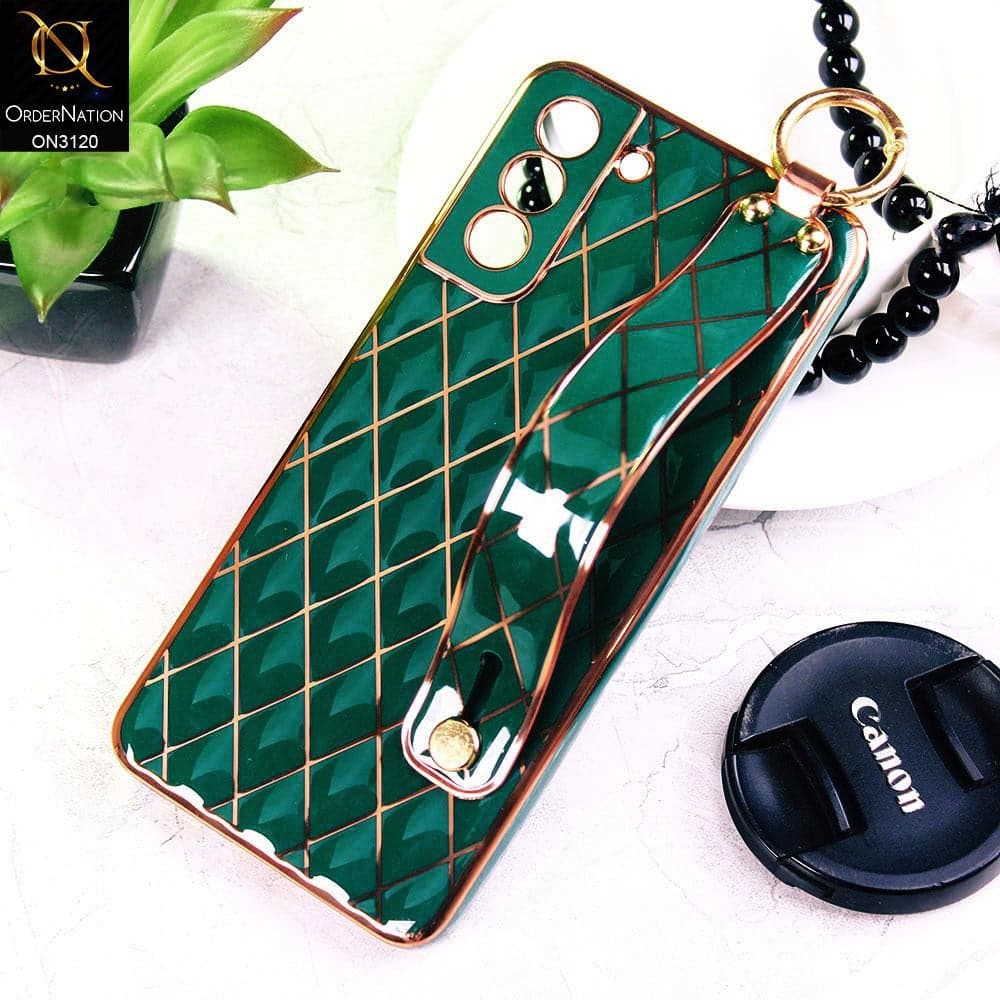 Samsung Galaxy S21 Plus 5G Cover - Green - Luxury Gold Plating Diamond Cut Wristband Holder Soft Shiny Silicone Case