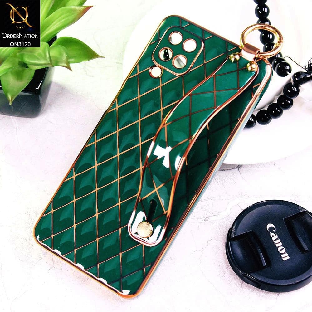 Samsung Galaxy A12 Cover - Green - Luxury Gold Plating Diamond Cut Wristband Holder Soft Shiny Silicone Case