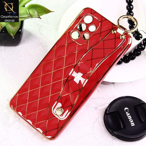 Samsung Galaxy A32 4G Cover - Red - Luxury Gold Plating Diamond Cut Wristband Holder Soft Shiny Silicone Case
