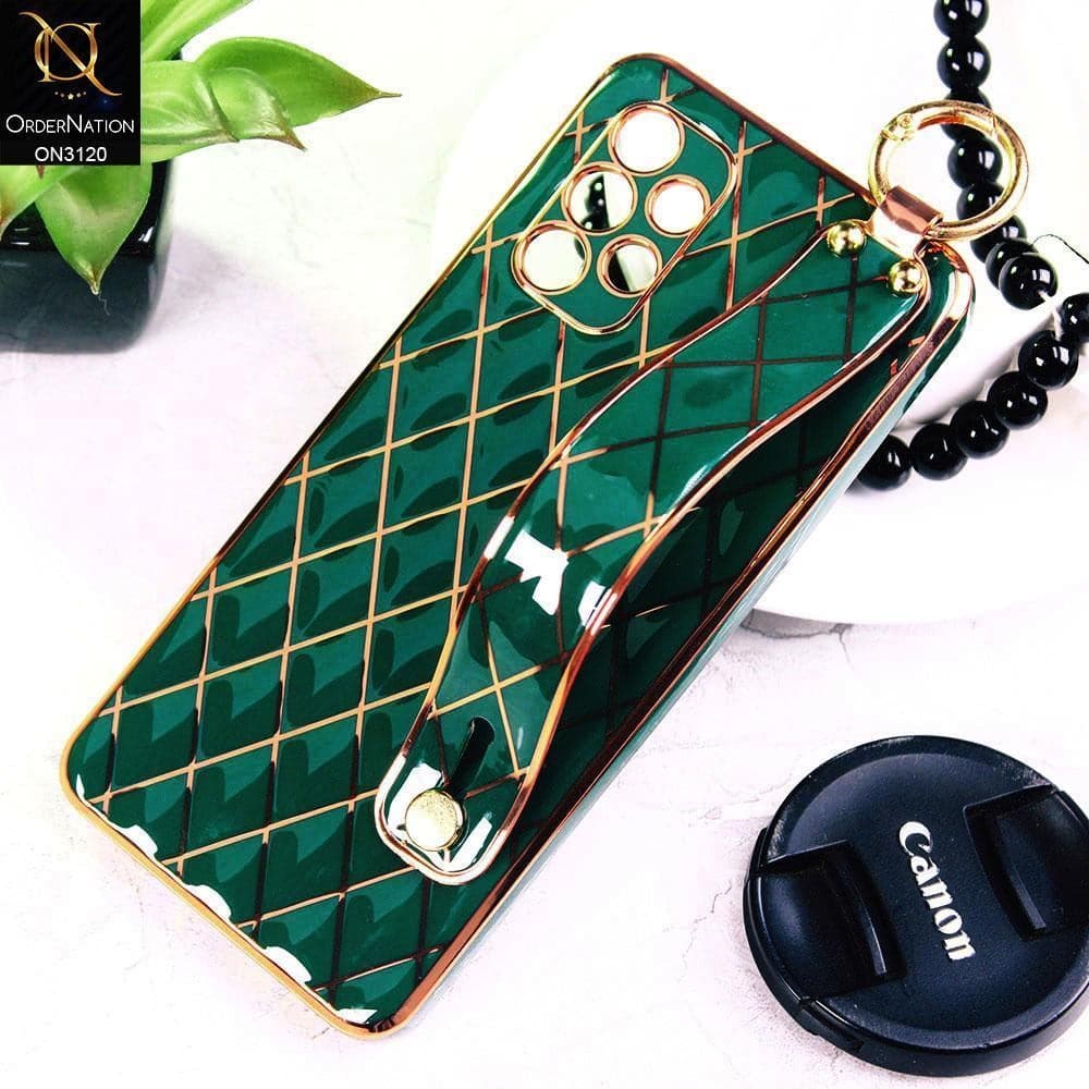 Samsung Galaxy A72 Cover - Green - Luxury Gold Plating Diamond Cut Wristband Holder Soft Shiny Silicone Case