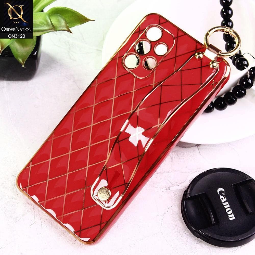 Samsung Galaxy A72 Cover - Red - Luxury Gold Plating Diamond Cut Wristband Holder Soft Shiny Silicone Case