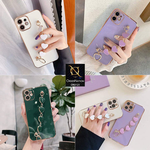 iPhone 11 Cover - White - Electroplating Shiny Soft TPU Case with Love Heart Chain Bracelet Holder