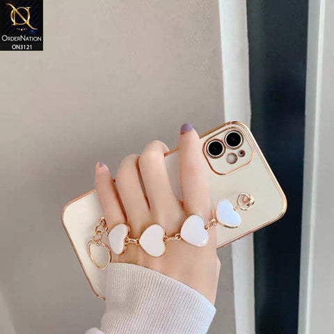 iPhone 11 Cover - White - Electroplating Shiny Soft TPU Case with Love Heart Chain Bracelet Holder