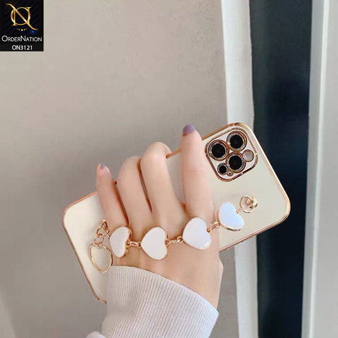 iPhone 12 Pro Cover - White - Electroplating Shiny Soft TPU Case with Love Heart Chain Bracelet Holder