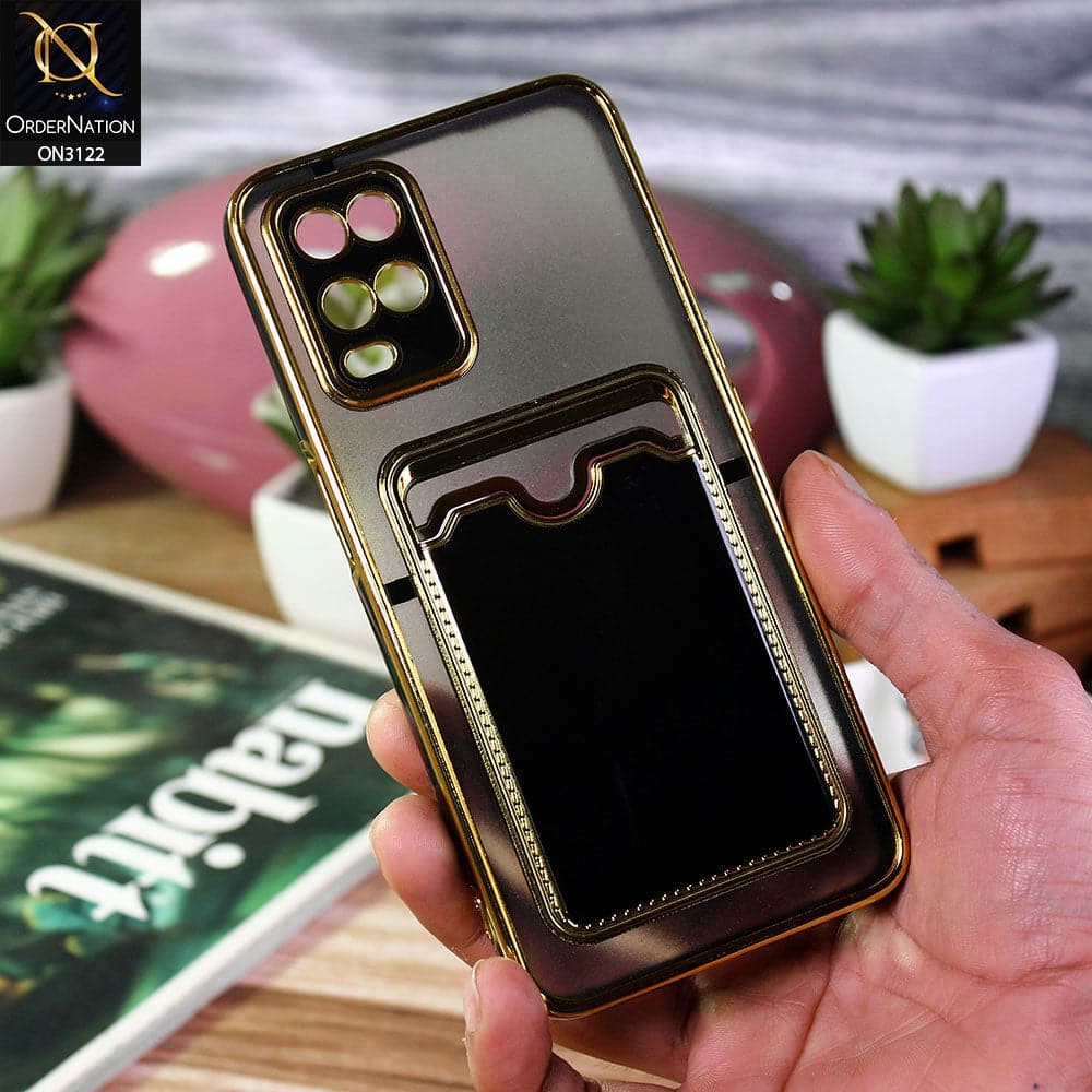 Oppo A54 4G Cover - Black - Semi Transparent Golden Electroplated Soft Border Camera Protection Case With Card Holder