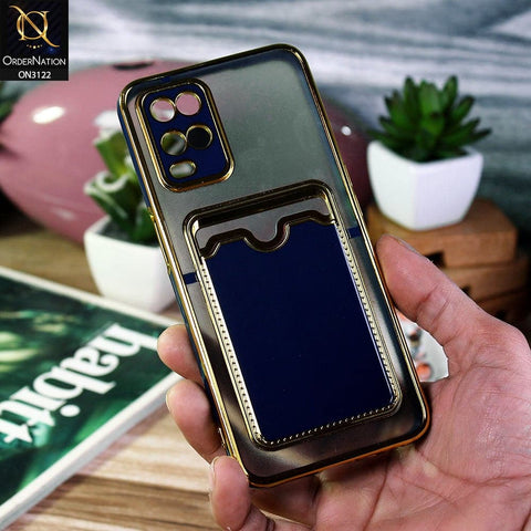 Oppo A54 4G Cover - Blue - Semi Transparent Golden Electroplated Soft Border Camera Protection Case With Card Holder