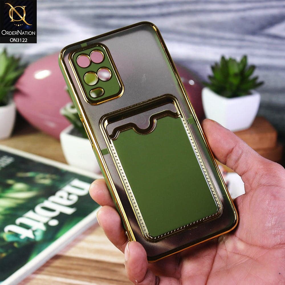 Oppo A54 4G Cover - Light Green - Semi Transparent Golden Electroplated Soft Border Camera Protection Case With Card Holder