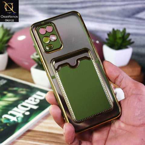 Oppo A54 4G Cover - Light Green - Semi Transparent Golden Electroplated Soft Border Camera Protection Case With Card Holder