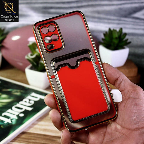 Oppo A54 4G Cover - Red - Semi Transparent Golden Electroplated Soft Border Camera Protection Case With Card Holder