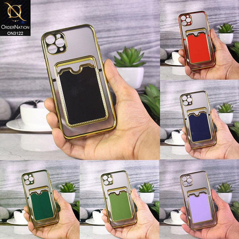 Oppo A95 4G Cover - Blue - Semi Transparent Golden Electroplated Soft Border Camera Protection Case With Card Holder