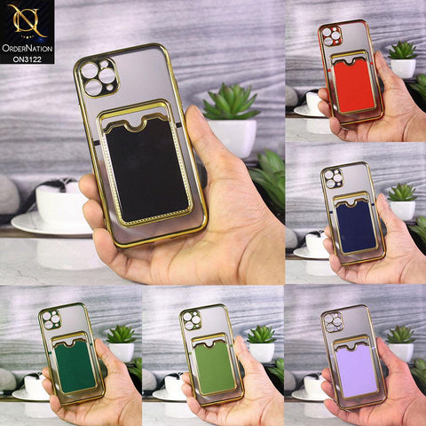 iPhone 12 Pro Max Cover - Black - Semi Transparent Golden Electroplated Soft Border Camera Protection Case With Card Holder