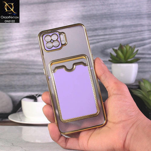 Oppo A73 Cover - Purple - Semi Transparent Golden Electroplated Soft Border Camera Protection Case With Card Holder
