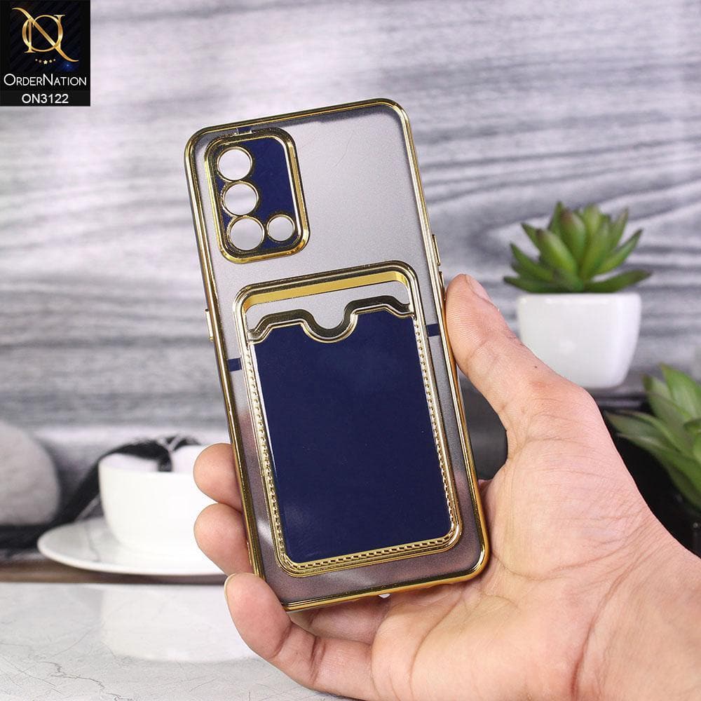 Oppo A95 4G Cover - Blue - Semi Transparent Golden Electroplated Soft Border Camera Protection Case With Card Holder