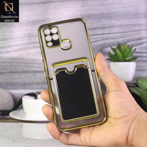 Infinix Hot 10s Cover - Black - Semi Transparent Golden Electroplated Soft Border Camera Protection Case With Card Holder