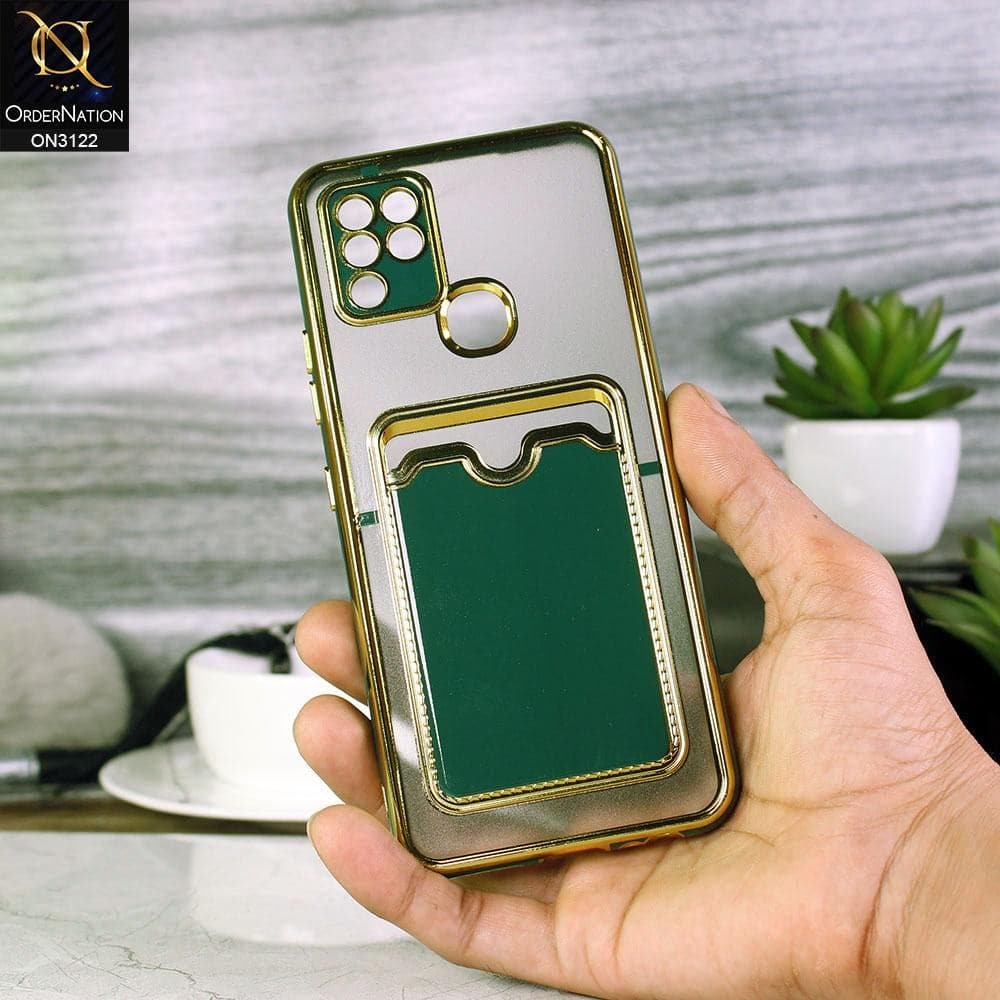 Infinix Hot 10s Cover - Dark Green - Semi Transparent Golden Electroplated Soft Border Camera Protection Case With Card Holder