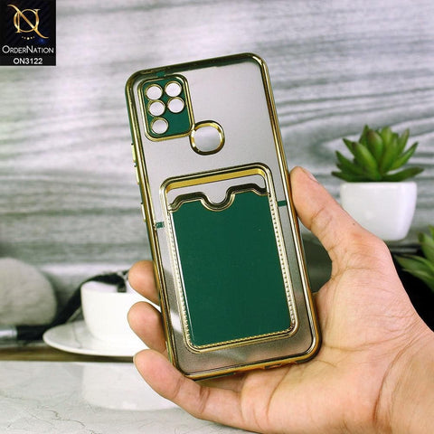 Infinix Hot 10s Cover - Dark Green - Semi Transparent Golden Electroplated Soft Border Camera Protection Case With Card Holder
