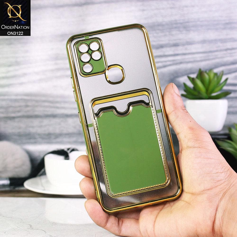 Infinix Hot 10s Cover - Light Green - Semi Transparent Golden Electroplated Soft Border Camera Protection Case With Card Holder