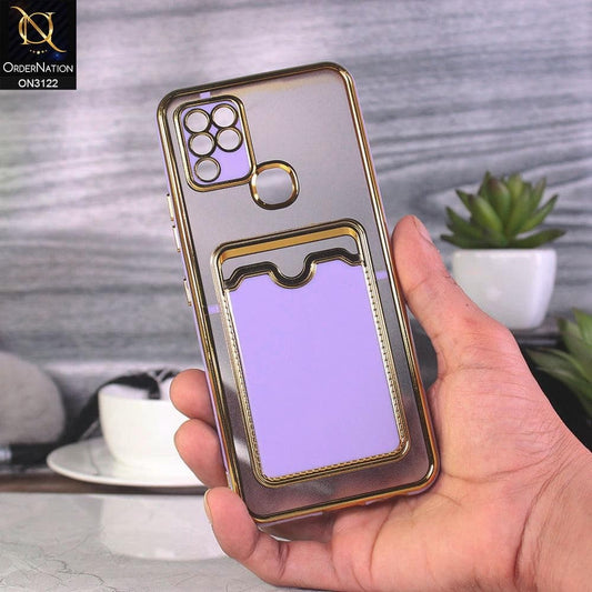 Infinix Hot 10s Cover - Purple - Semi Transparent Golden Electroplated Soft Border Camera Protection Case With Card Holder