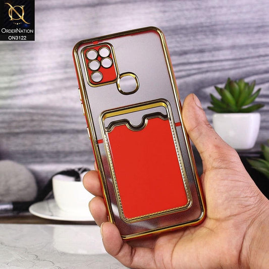 Infinix Hot 10s Cover - Red - Semi Transparent Golden Electroplated Soft Border Camera Protection Case With Card Holder