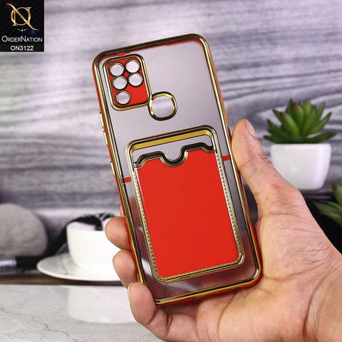 Infinix Hot 10s Cover - Red - Semi Transparent Golden Electroplated Soft Border Camera Protection Case With Card Holder