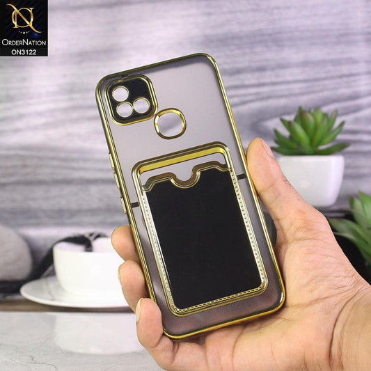 Infinix Hot 10i Cover - Black - Semi Transparent Golden Electroplated Soft Border Camera Protection Case With Card Holder