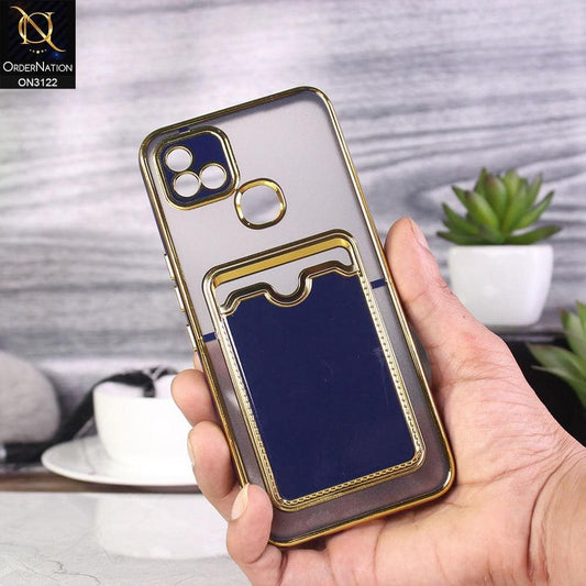 Infinix Hot 10i Cover - Blue - Semi Transparent Golden Electroplated Soft Border Camera Protection Case With Card Holder