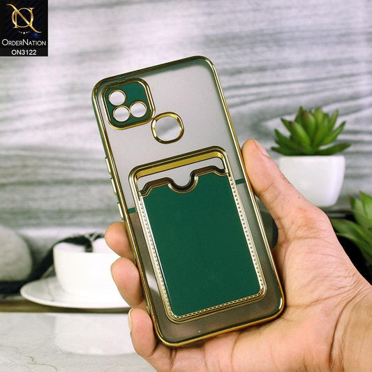 Infinix Hot 10i Cover - Dark Green - Semi Transparent Golden Electroplated Soft Border Camera Protection Case With Card Holder