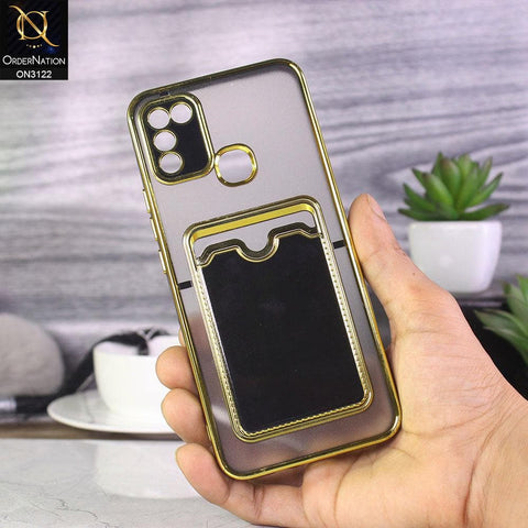 Infinix Hot 10 Play Cover - Black - Semi Transparent Golden Electroplated Soft Border Camera Protection Case With Card Holder