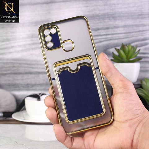 Infinix Hot 10 Play Cover - Blue - Semi Transparent Golden Electroplated Soft Border Camera Protection Case With Card Holder
