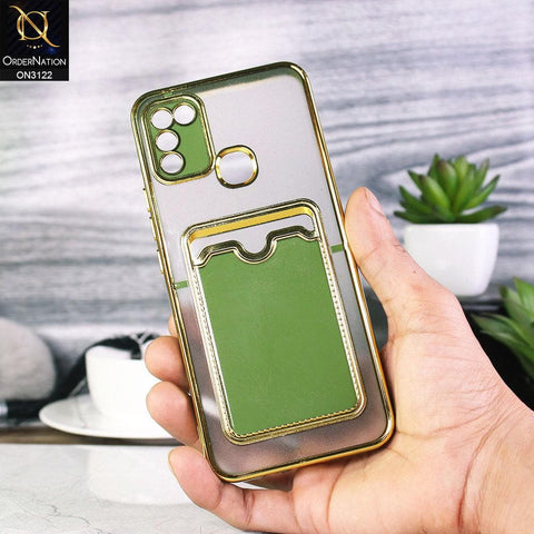 Infinix Hot 10 Play Cover - Light Green - Semi Transparent Golden Electroplated Soft Border Camera Protection Case With Card Holder