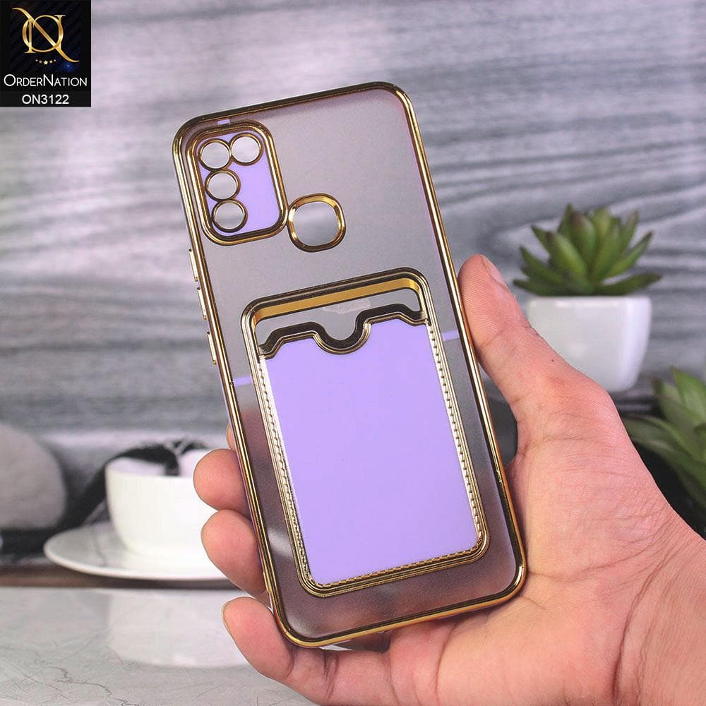 Infinix Hot 10 Play Cover - Purple - Semi Transparent Golden Electroplated Soft Border Camera Protection Case With Card Holder