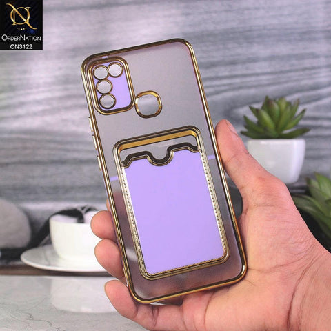Infinix Hot 11 Play Cover - Purple - Semi Transparent Golden Electroplated Soft Border Camera Protection Case With Card Holder
